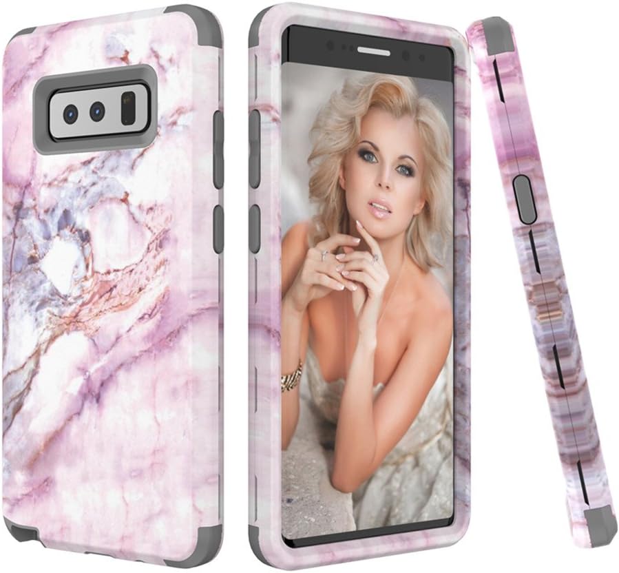 Samsung Galaxy Note 8 Case, VPR Marble Stone Pattern Design 3 in 1 Hybrid Cover Hard PC Soft Silicone Rubber Heavy Duty Shock Absorbing Protective Defender Case for Galaxy Note 8 (2017) (Grey)