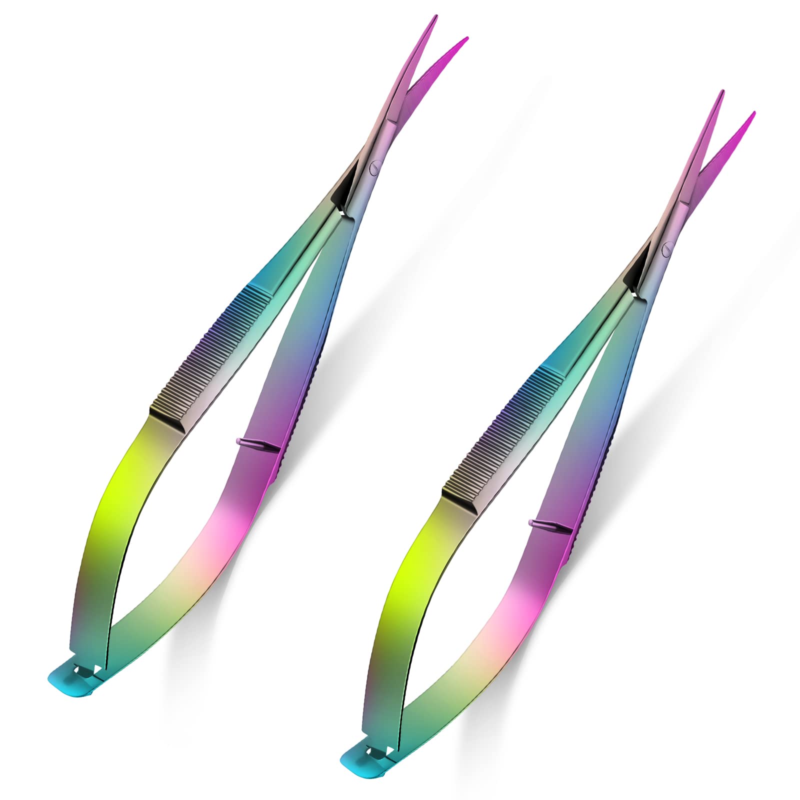 Photo 1 of 2 Pieces 4.7 Inch Stainless Steel Spring Scissors Embroidery Sewing Snips Scissors Eyebrow Trimming Scissor Curved Tip Thread Scissor for Ear Nose Mustache, 2 Styles (Dazzling Color)