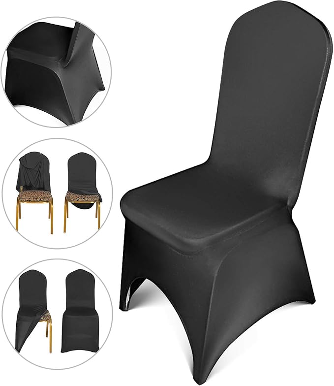 BuoQua 100PCS Black Chair Covers Polyester Spandex Chair Cover Stretch