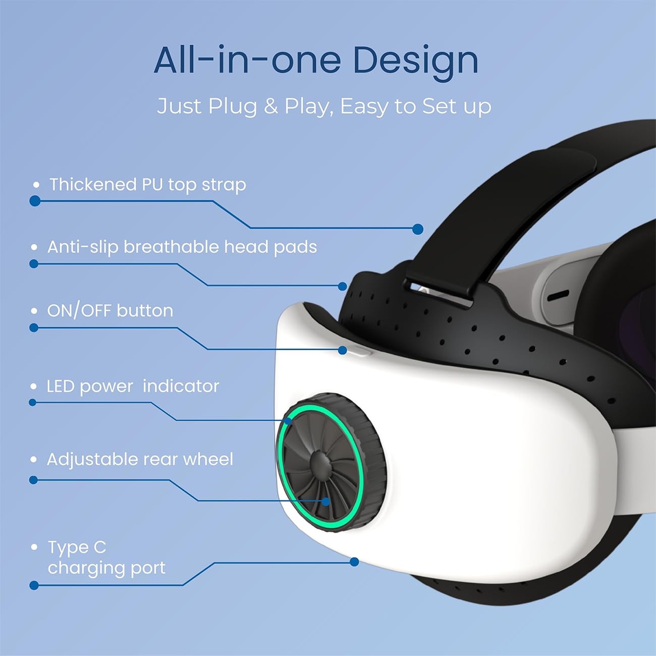 Elite Strap with Battery for Oculus Quest 2, 8000mAh Extend 7hrs Playtime,Fast Charging VR Power,Counter Balance&Adjustable Head Strap for Enhanced Support and Comfort in VR