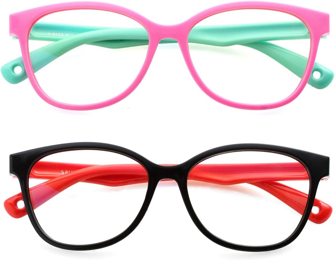 Kids Blue Light Blocking Glasses TPEE Rubber Flexible Frame With Glasses Rope, for Children Age 2-10