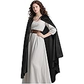L'VOW Medieval Hooded Cloak with Chain Clasp Renaissance Velvet Cape for Women Halloween LARP Cosplay