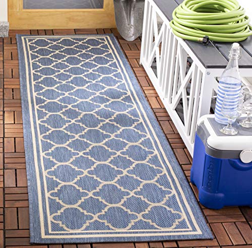 SAFAVIEH Washable Rug Outdoor Courtyard Collection - 2'3" x 22' Runner, Blue &…