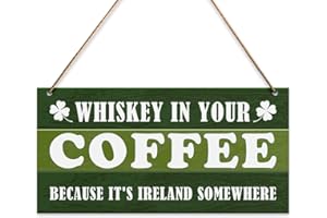 BANLAI St. Patrick's Day Wall Decor Sign, Whiskey in Your Coffee, Lucky Clover Cat Hanging Sign for Door Porch Home Office Party St. Patrick's Day Decoration Irish Shamrocks Plaque for Coffee Bar Shop Corner
