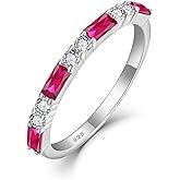 Inpasne 925 Sterling Silver Stackable Birthstone Ring for Women Eternity Baguette Gemstone Ring for Her Size 5-10