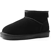 DREAM PAIRS Genuine Suede Ankle Winter Mini Boots for Women Slip On Faux Fur Lining Water Resistant Warm Snow Boots Memory Foam Comfort Booties