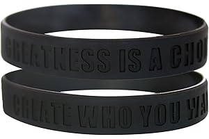 GOMOYO Greatness is a Choice, Create Who You Want to Be Motivational Silicone Wristbands with Quote, Rubber Bracelets for Fitness, Workouts, Exercise, Basketball, Weight Training