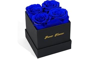 Hover Flower Preserved Roses in a Box, Real Forever Flowers Eternal Roses Gifts for Delivery Primefor Mother's Day, 4 Preserved Flowers for Girlfriend for Mother for Wife (Blue)
