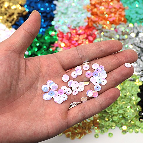 VAPKER 15 Colors 6mm Loose Sequins Rainbow Cup Sequin Bulk Iridescent Spangles Craft Supplies Assorted Colors for DIY Arts Crafts Making(150Gram)