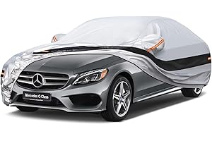 Holthly 10 Layers Car Cover Custom Fit for Mercedes Benz C Class C250 C300 C43 C63 (1993-2025), Waterproof All Weather for Automobiles, Outdoor Full Cover Sun Dust Rain Protection with Cotton. Silver