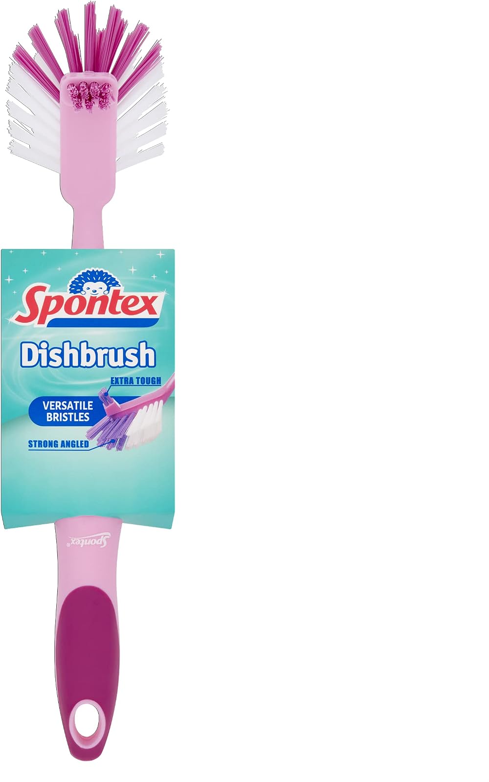 Spontex Dishbrush Pink, 27 cm with Tough Bristles, Easy Grip Handle