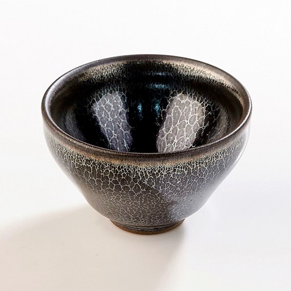 Yan Hou Tang - Metal JianZhan Tenmoku World Tea Cup Bowl Grey - Chinese 5 Elements Feng Shui Chinese Crafts Designer Collection Ceremony Ancient Style HandWork Handmade Oil Spot Sheaf Mouth Vitrified