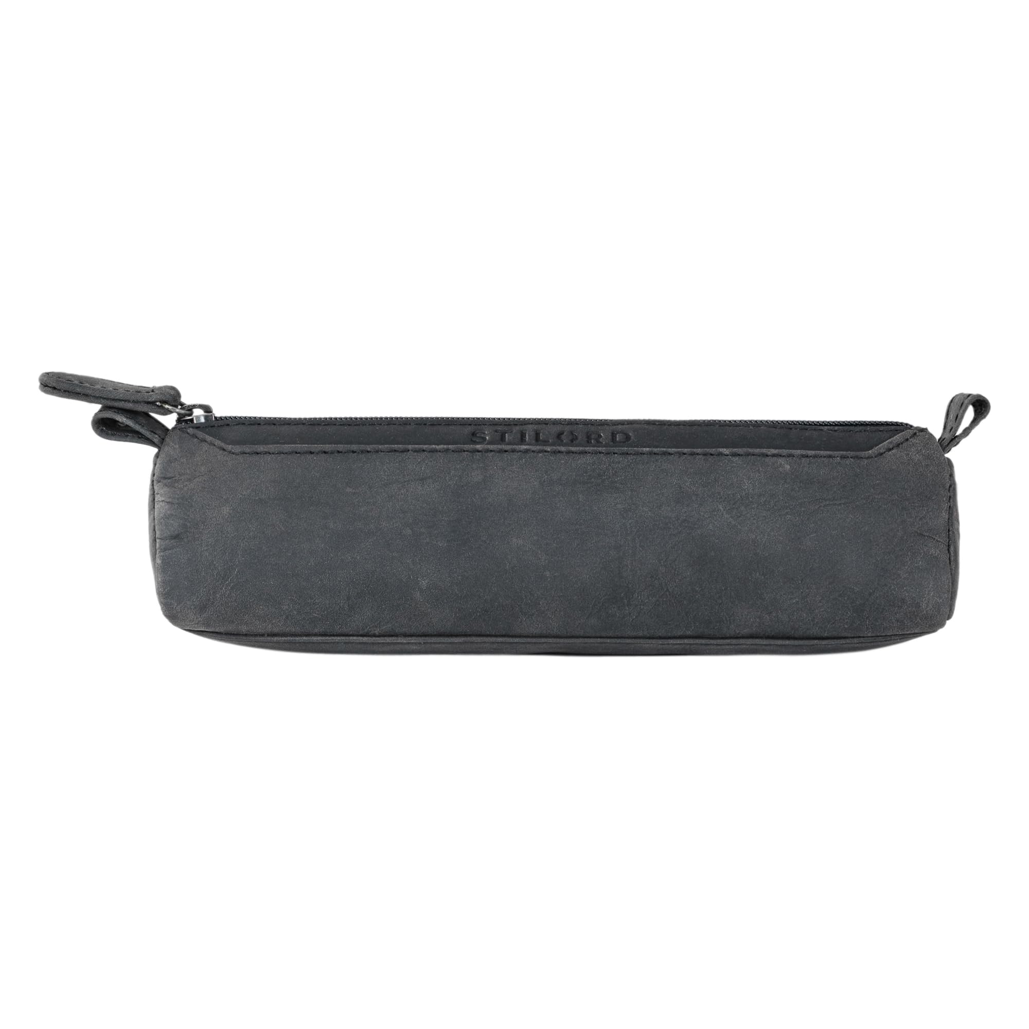 "Jim" Leather Pencil Case Vintage | Large 2-Compartment Round Pen Holder for Men and Women | Genuine Leather Pouch Stationary Organizer Colour:Carbon - Grey