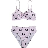 COZYEASE Girls' 2 Piece Ditsy Floral Print Triangle Bikini Swimsuit | Knot Front Ruched, Spaghetti Strap, Beach Vacation, Summer
