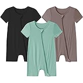 Ekkimy Baby Romper 3 Pack Bamboo Rayon Footless Short Sleeve Zipper Romper