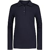 Izod Girls School Uniform Adaptive Long Sleeve Polo Shirt, Velcro Closure & Faux Buttons, Comfortable Interlock Fabric