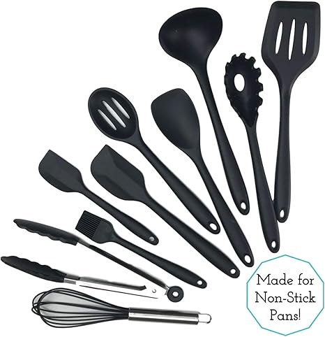 Amazon Prime Products キッチン用具セット プロ仕様 10点 ブラック 調理器具 ノンスティック シリコン 耐熱 キッチン用品 ツールセット オンライン通販