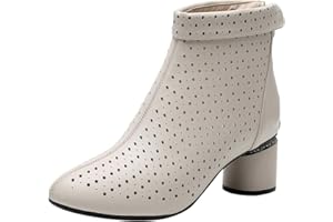 ANUFER Women's Elegant Block Heel Ankle Boots Breathable Mesh Hollowed-out Summer Booties Pumps
