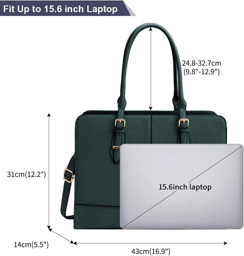 Lubardy Laptop Bags for Women 15.6 inch Ladies Leather Laptop Handbag Work Handbags Womens Tote Bag Office Green - Image 4