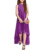 Galawaqe Girls Semi Formal Dress Kids Cute A-Line Crewneck Long Chiffon Wedding Prom Party Gowns