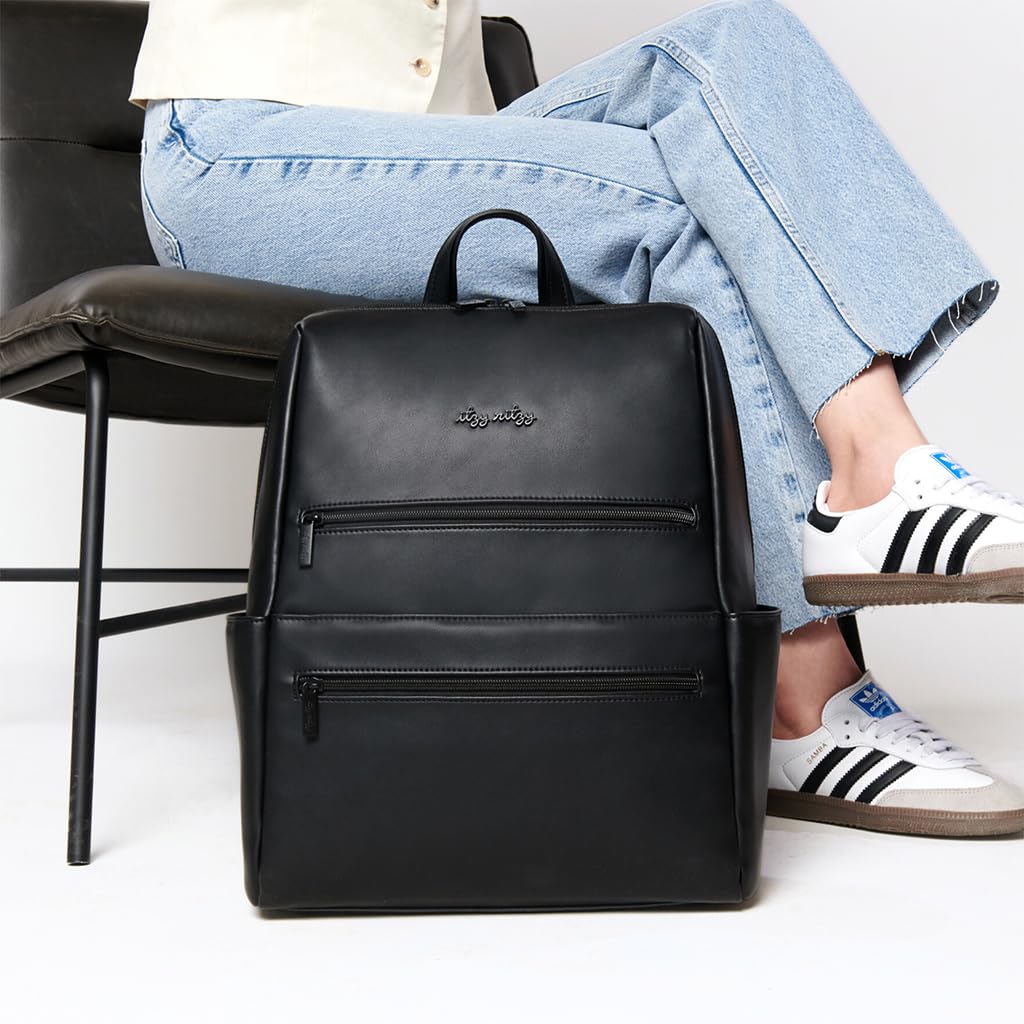 Itzy Ritzy Eras Diaper Bag Backpack – Large Capacity Sleek Daddy Diaper Bag for Men Featuring Neutral Design, 15 Pockets, Changing Pad, Stroller Straps, and Comfortable Backpack Straps, Black