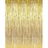 GOER 3.2 ft x 9.8 ft Metallic Tinsel Foil Fringe Curtains for Party Photo Backdrop Wedding Decor (1 Pack, Gold)