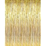 GOER 3.2 ft x 9.8 ft Metallic Tinsel Foil Fringe Curtains Party Photo Backdrop Wedding Decor (Gold,1 Pack)