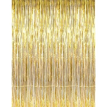 GOER 3.2 ft x 9.8 ft Metallic Tinsel Foil Fringe Curtains for Party Photo Backdrop Wedding Decor (1 Pack, Gold)