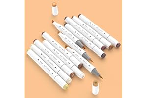 SFAIH Skin Tone Alcohol Markers Brush Tip - 12 Dark Skin Colors Dual Tip Alcohol Based Markers, Art Drawing Coloring Permanent Markers for Adults Artists Beginner