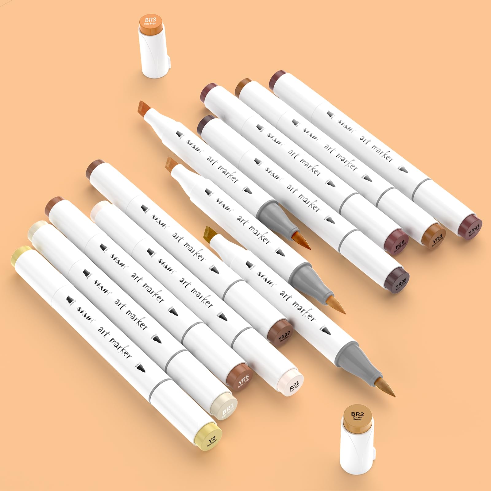 Photo 1 of SFAIH Skin Tone Alcohol Markers Brush Tip - 12 Dark Skin Colors Double Tipped Art Markers for Artist Adult Coloring Illustration, Gifts for Artist Adult, Dual Tip Brush & Chisel - Refillable Ink