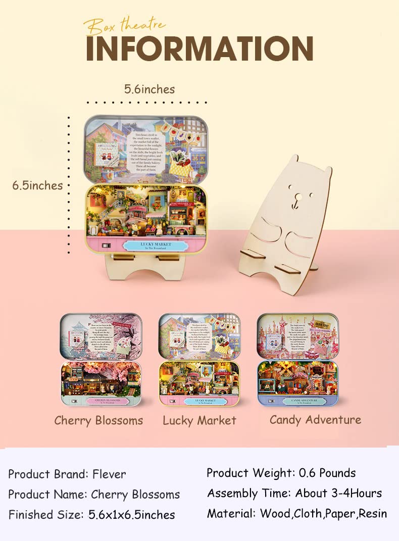 Kisoy Dollhouse Miniature with Furniture Kit, Handmade DIY House Model for Teens Adult Gift (Cherry Blossoms)