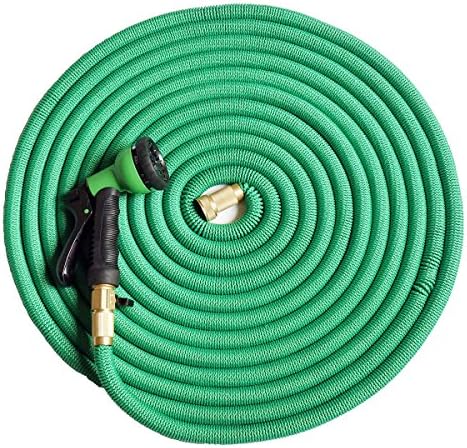 EAST LAWN 50ft Retractable Garden Hose Double Latex Core Green Premium Tough Outer Cover Three Times Expandable 8-Function Nozzle Solid Brass Fittings 3/4 Connector No Leak Kink Free