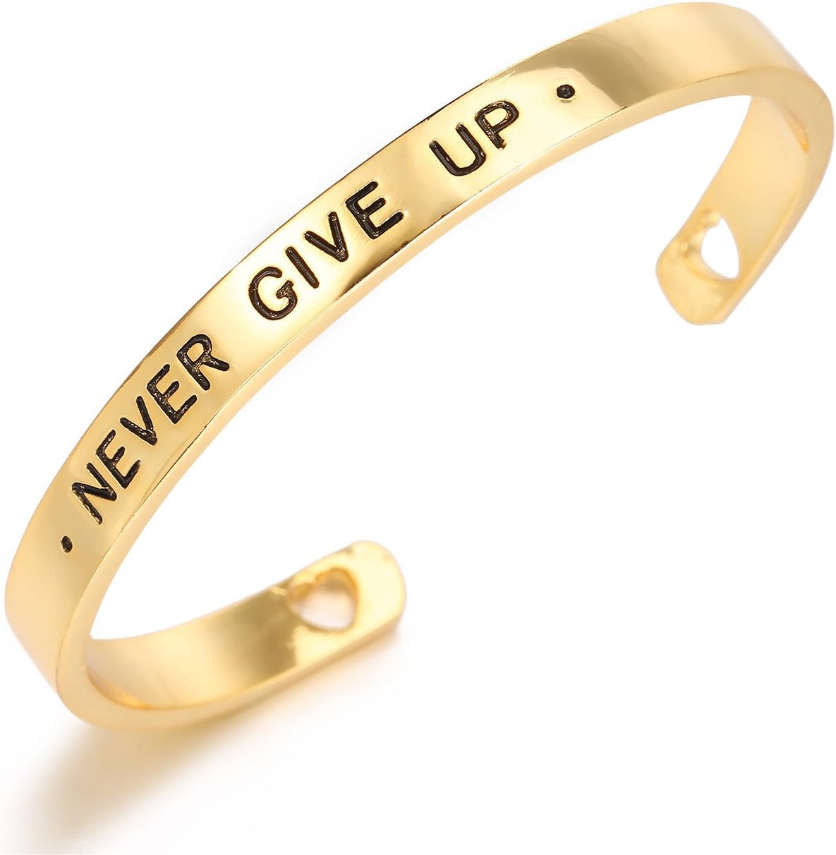 nkeybbon Inspirational Friendship Bracelets Inspire Words Engraved Hand Polished Gold Plated Hearts Open Cuff Bangle