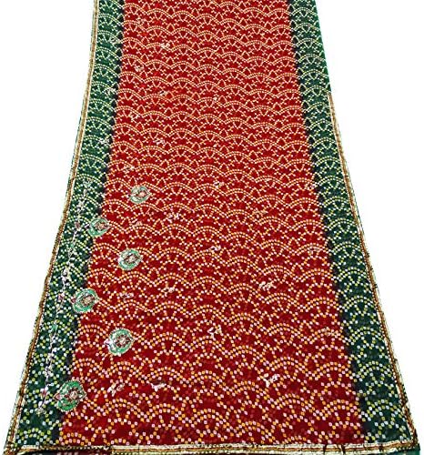 Peegli Women Indian Saree Red Traditional Dress Bandhani Wrap Dress Silk Blend Fabric Vintage Embroidered Sari