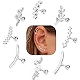 FIBO STEEL 8 PCS 16G Cartilage Earrings Helix Piercing Jewelry for Women Stainless Steel Opal CZ Conch Daith Tragus Piercing Jewelry Flower Snake Leaf Screw Back Stud Earrings Set