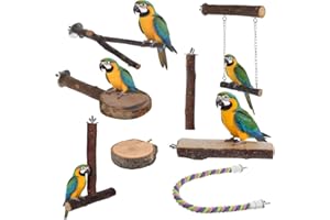 8 Pack Bird Perches Wood Parrot Stand Hanging Toys Rope Birds Stand Branches Cage Accessories Platform Chewing Stick for Budg