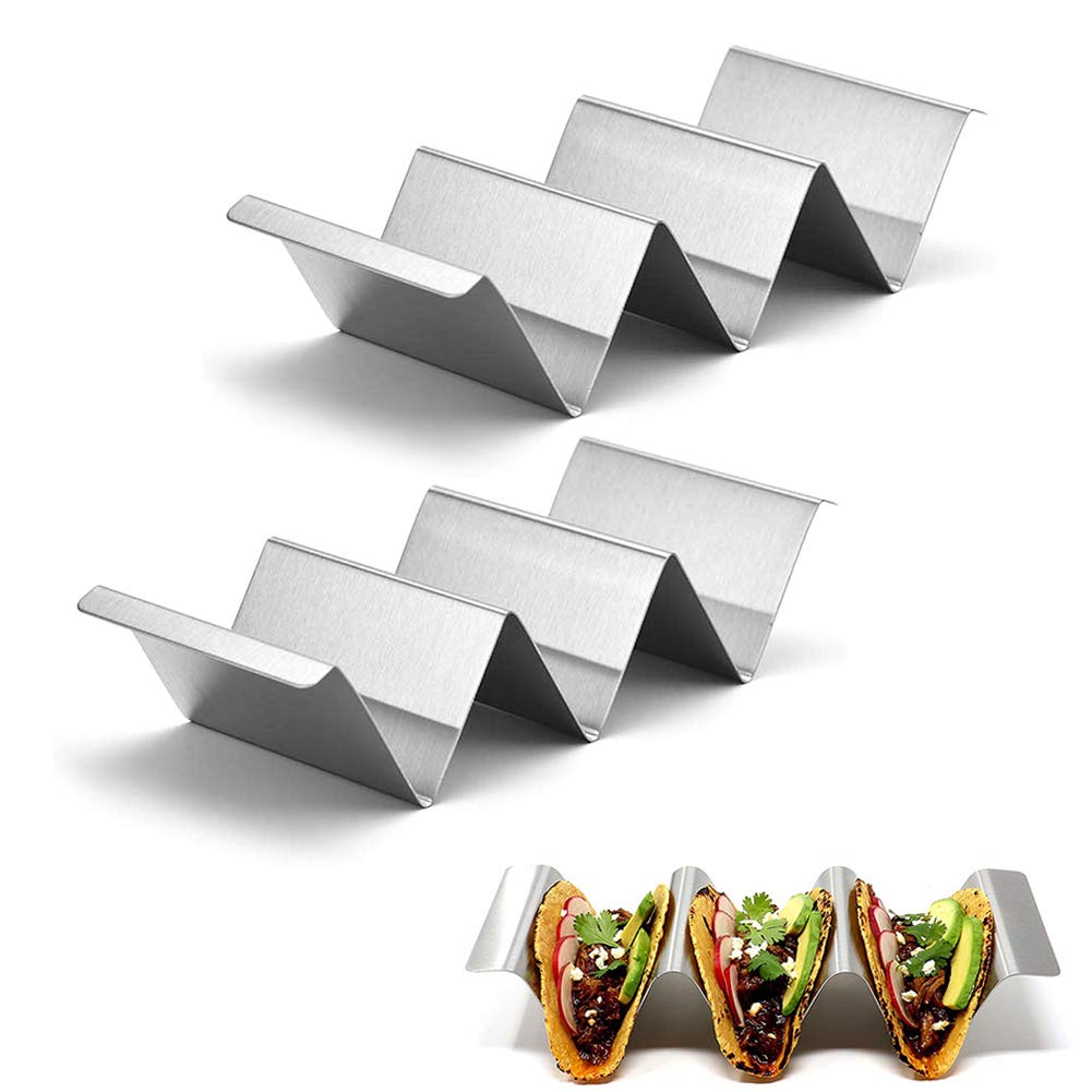 Jodsen Taco Holder Stand Set,2 Pack Stainless Steel Taco Tray Holder Taco Stands Mexican Food Rack Taco Rack Wave Shaped Taco Tray Holds Wave Taco Rack 2-3 Hard Shell Stands for Dishwasher and Oven