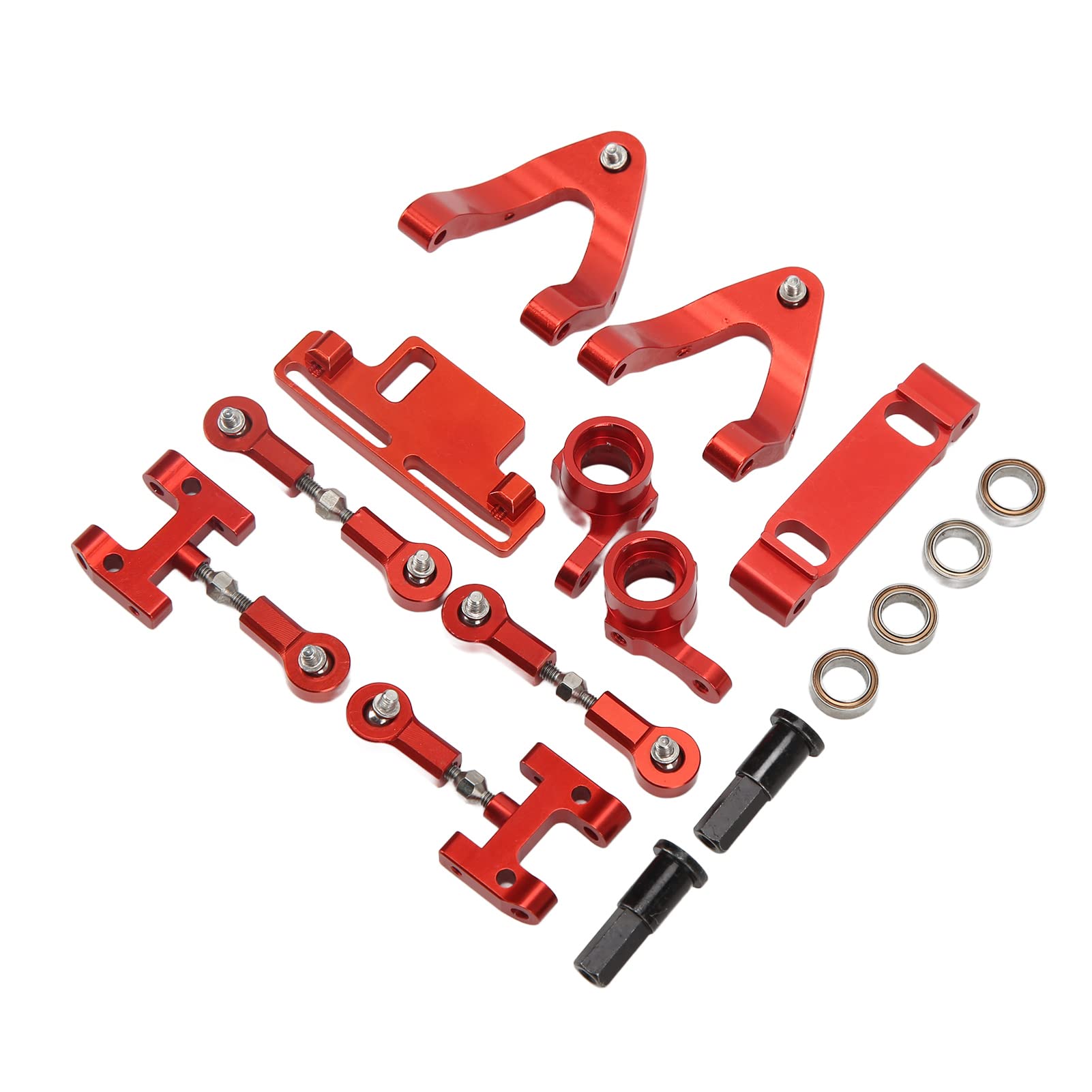 RC Metal Accessories Set, RC Aluminium Upper Lower Arm Steering Cup Hex Adapter Set Compatible with WPL D12 RC Car(Red)