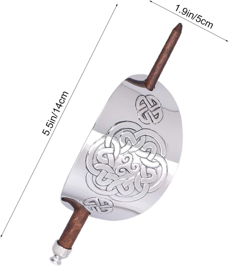 Lurrose Vintage Viking Hair Clip with Stick, Geometric Knot Hair Sticks Retro Silver Slide Ponytail Holder Clip for Girls Women - Image 4