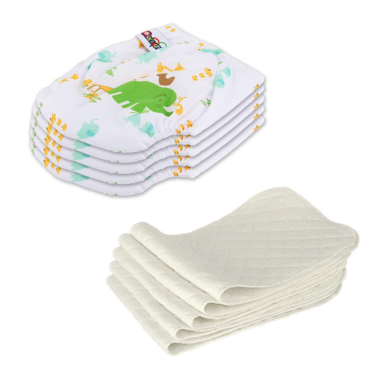 5 PCS+5 INSERTS Cloth Diapers lot Nappies Adjustable Reusable For Baby Newborn (Elephent, Giraffe)
