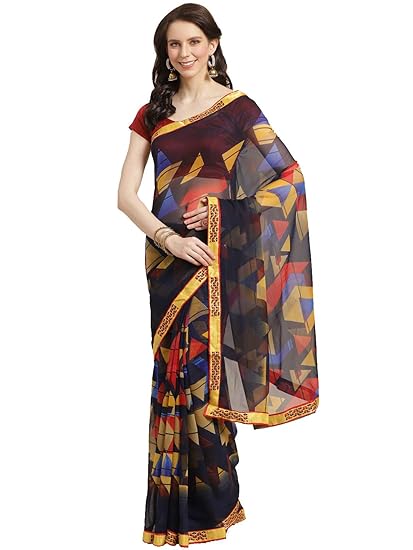 Womens Georgette Abstract Print with Lace Border Saree
