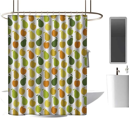 Cortina de Ducha de Color Blanco con diseño de Frutas, Manzana y Peras