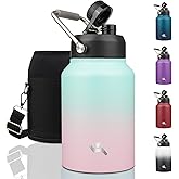 Konokyo Half Gallon Jug with Handle,64 oz Insulated Water Bottle with Carrying Pouch,Double Wall Vacuum Stainless Steel Metal Bottle,Gum
