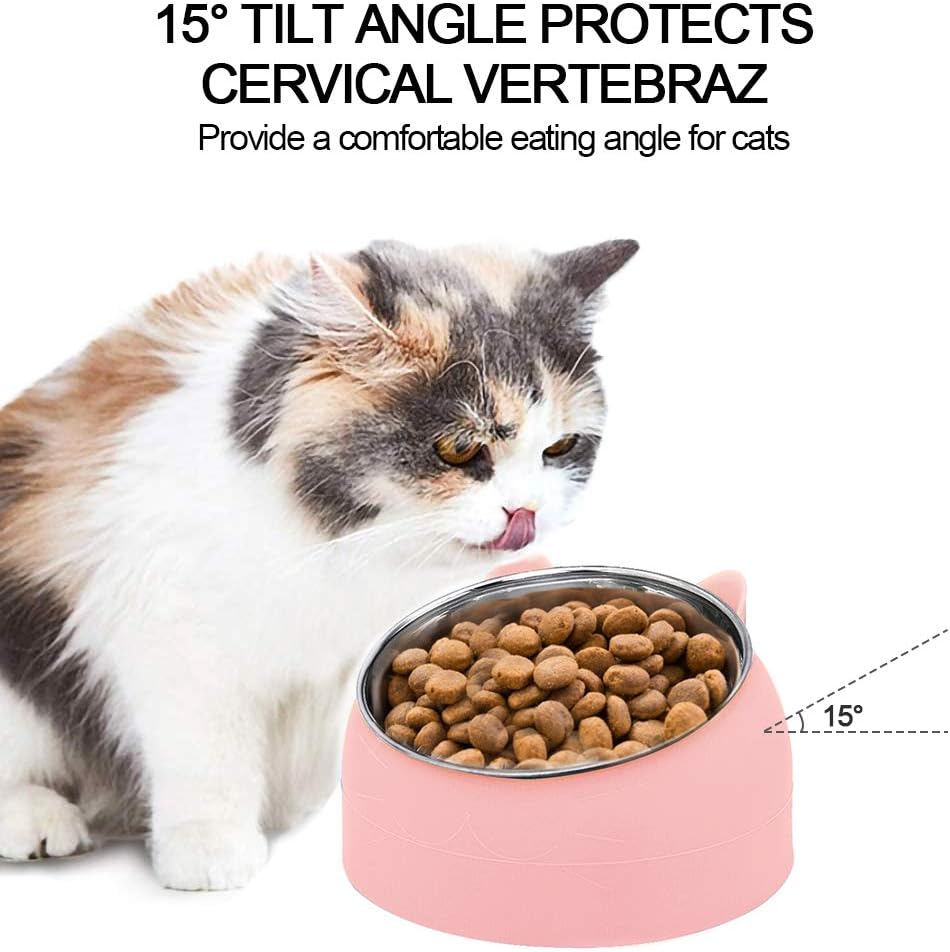 Stainless Steel pet Bowl, cat Bowl and Dog Bowl are Suitable for Cats/Dogs to Feed Food and Water, Long-Lasting Preservation, 15° tilt to Protect The pet's Cervical Spine (Pink, 400ml) : Pet Supplies