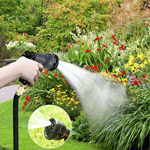 Expandable Garden Hose Set 50Ft/100Ft Magic Garden Water Hose Stretchable Hosepipe with 8-pattern Spray Nozzle & Copepr Brass Connectors & Wall Holder by Naisidier