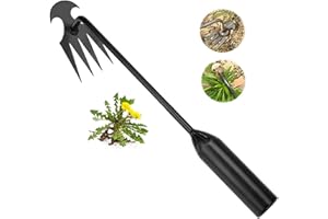 YOSTYLE Weed Puller Tool Garden Weed Pulling Tool, Portable Weeding Tools Gardening, 4 Teeth Manganese Steel Forged Hand Weeder, Garden Manual Weeding Tool with Handle (15.8inch)