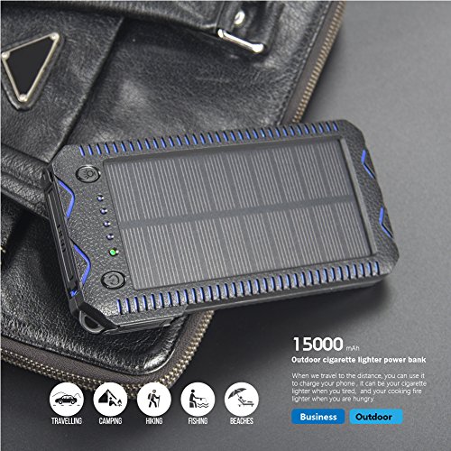 15000mAh Solar Charger with Cigarette Lighter, Elzle Solar Power Bank
