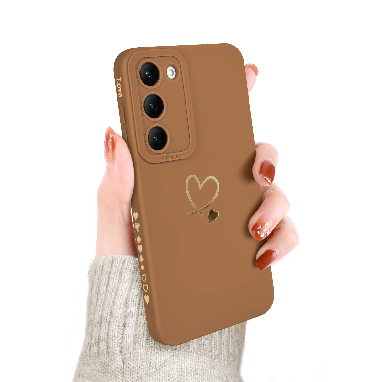 Newseego for Samsung Galaxy S23 Case Girls Women, Cute Love Heart Pattern Phone Case Flexible Liquid Silicone Shockproof Protective Bumper Cover for Samsung Galaxy S23-Coffee