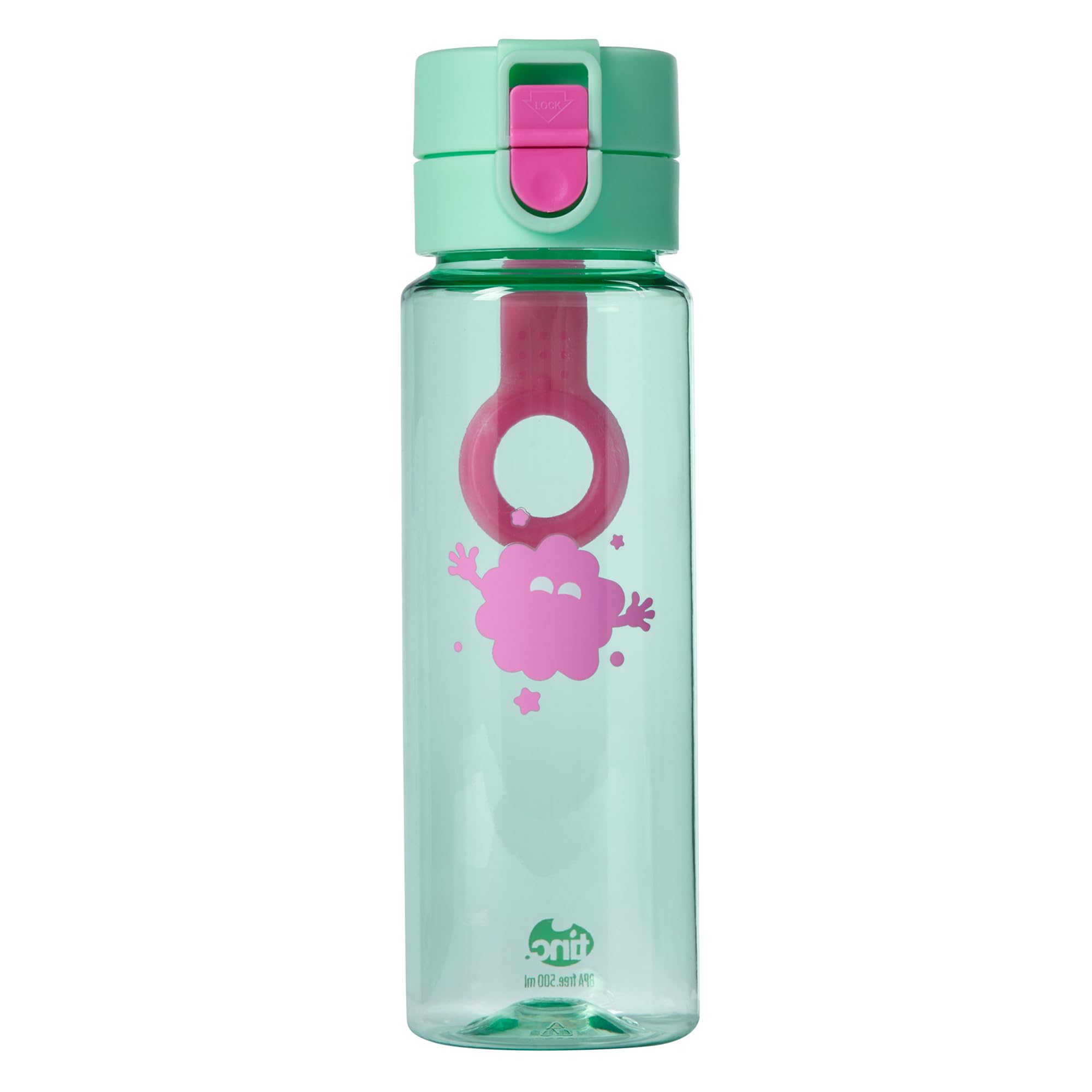 Tinc Mintee Tribal Character design Flip and Clip lockable leak-proof water bottle with BPA free plastic - Water Bottle - Mint Green, 500ml