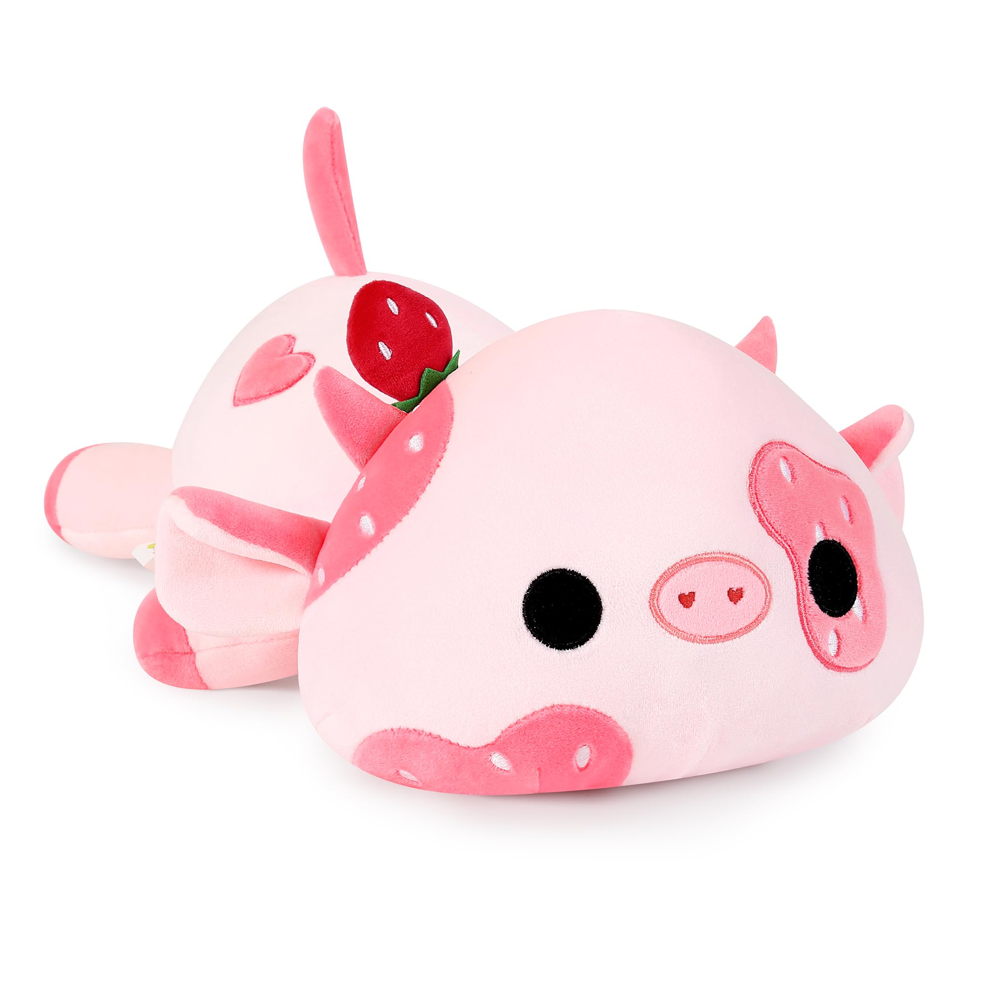Photo 1 of Onsoyours 9 Inch Cow Plush with Strawberry Headwear, Cute Strawberry Love Cow Pink Stuffed Animal, Little Ultrasoft Plush Toy Gift for Kids